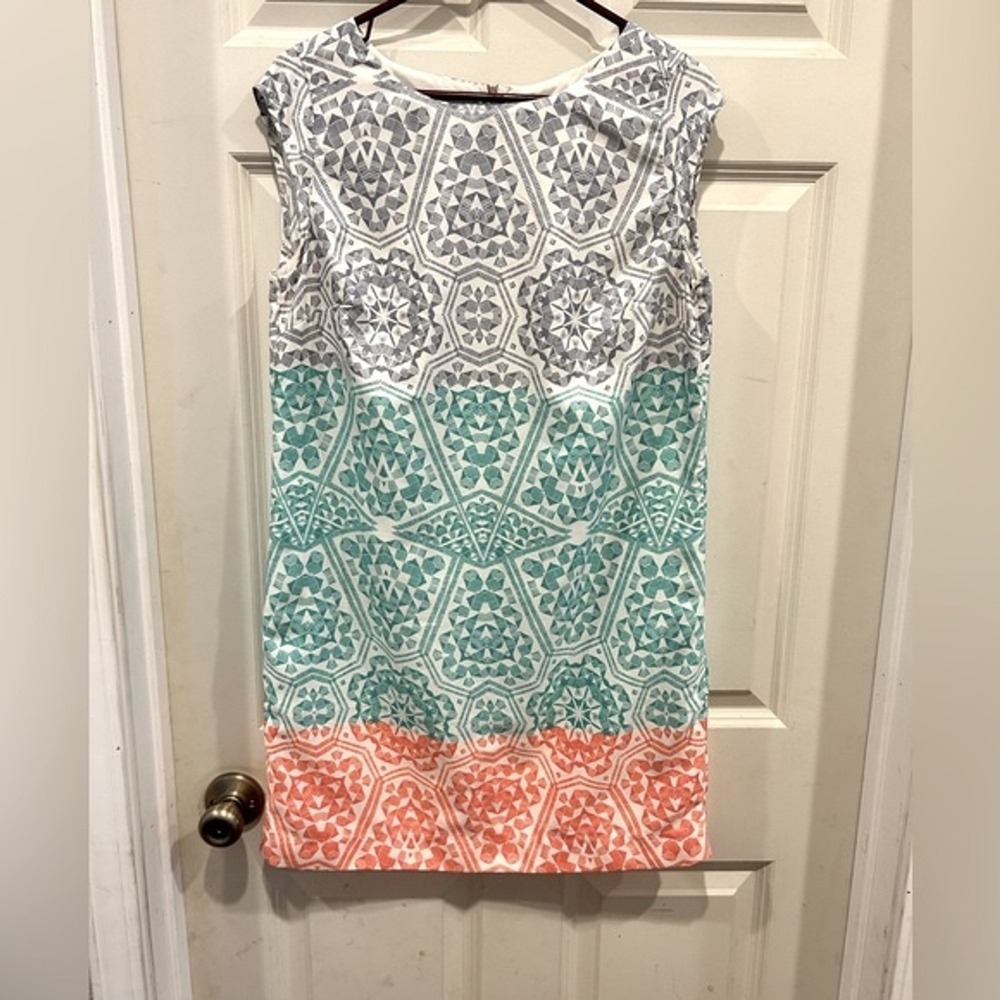 The Limited Womens Medium Geometric Print Sleeveless Shift Dress Teal Orange